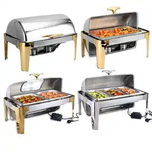 Luxe Buffet Komfoor In Dubai Rvs Chef 9 Liter Voedsel Warmer Goud En Zilver Chafer Schotel Buffet Chaffing gerechten