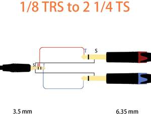 Стерео аудио кабель для смартфона, динамиков, усилителя 3,5 мм 1/8 дюйма от TRS до Dual 6,35 мм 1/4 дюйма TS - Product Image 3