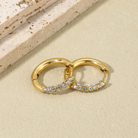 Boucles d'oreilles tendance personnalisées en acier inoxydable plaqué or 18 carats avec zircon pavé, étanches, style espagnol chic, fournisseur de bijoux pour filles