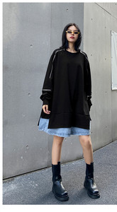 موضة جديدة فريدة من نوعها طويلة أنيقة خريف ربيع خليط الدنيم النساء سيدة مثير فستان فساتين عارضة - Product Image 3