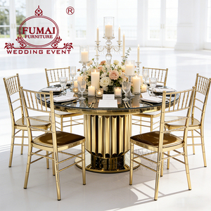 Commercial Glass <b>Top</b> Stainless Steel <b>Wedding</b> Table and Chairs for Events - Product Image 1