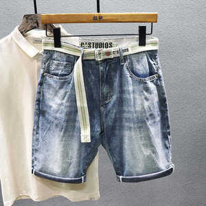 Shorts en jean bleu pour hommes, nouvelle collection été 2025, haute qualité, coupe droite amincissante, style urbain nostalgique, vente en gros - Product Image 2