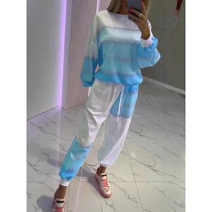 Conjunto de 2 Piezas para Mujer, Estilo Delgado, Tela Ligeramente Transparente, Top Casual de Verano con Rayas, Pantalones con Cordón Ajustable, a la Moda - Product Image 5