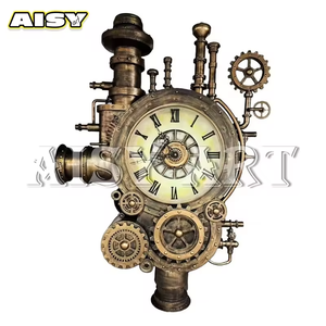 창조적 인 복고풍 산업 스타일 <span class=keywords><strong>Steampunk</strong></span> 금속 철 예술 큰 기어 시계 벽 장식 펜던트 도금 기술 새해 - Product Image 1