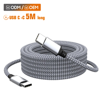 Câble de charge USB Type-C tressé en nylon de 5 m, conducteur en cuivre pur, charge rapide, compatible avec les banques d'alimentation, les appareils photo et les téléphones mobiles