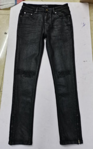 Jeans <span class=keywords><strong>Slim</strong></span> Fit Personalizzati con Basso MOQ, <span class=keywords><strong>Pantaloni</strong></span> in Denim Cerato a Gamba Svasata, <span class=keywords><strong>Pantaloni</strong></span> <span class=keywords><strong>Cargo</strong></span> in Denim per Uomo - Product Image 6