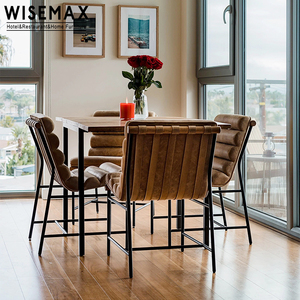 Taburete de Bar Estilo Rústico Francés WISEMAX, Taburete de Tela Bouclé Crema, Silla de Bar, Taburete de Cocina, Taburete Alto para Restaurante - Product Image 6