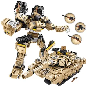 810pcs PANLOS M1A2艾布拉姆斯主战坦克攻击变形机器人2合1砖3D DIY儿童玩具积木坦克待售