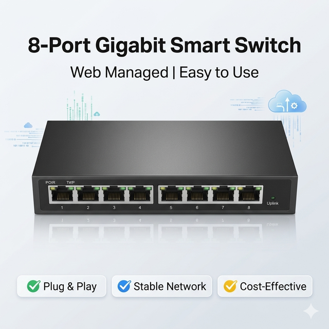 Customized 8-Port Full Gigabit Web Managed Switch, Smart Ethernet Switch for Small Business, Office and CCTV Network