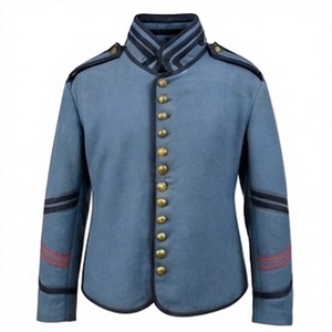 Chaqueta de lana acolchada azul claro para hombre, con cuello alto, abotonada, estilo uniforme histórico, para invierno. - Product Image 1