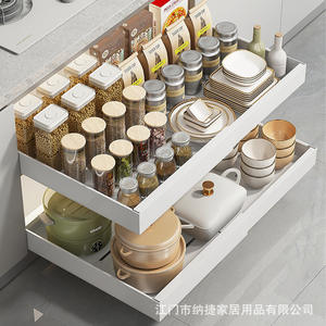 ชั้นวางของแบบยืดหดได้ ยี่ห้อแลนด์มาร์ค ผลิตจากเหล็กกล้าคาร์บอน สำหรับจัดระเบียบตู้เก็บของ ชั้นวางของแบบหลายชั้น สำหรับใส่เครื่องปรุง หม้อ ชาม ใช้ในลิ้นชักครัว - Product Image 2