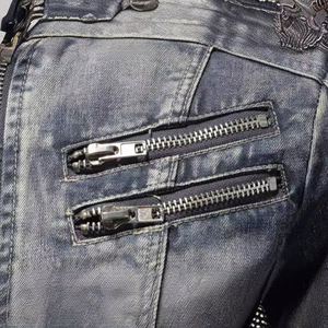 Haute qualité mode tendance belle personnalité fermeture éclair moto Denim veste veste hommes revers tendance Vintage Denim veste - Product Image 5
