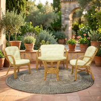 Ensemble de salon traditionnel en rotin/osier Urang Furniture avec 1 table et 3 chaises pour la maison, l'hôtel, l'appartement, la salle à manger