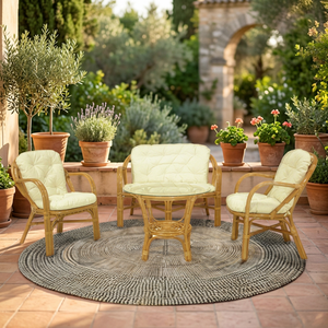 Urang Furniture Traditional Rattan/Wicker Living Room Set with 1 <b>Table</b> and 3 Chairs for Home Hotel Apartment Dining - Product Image 3