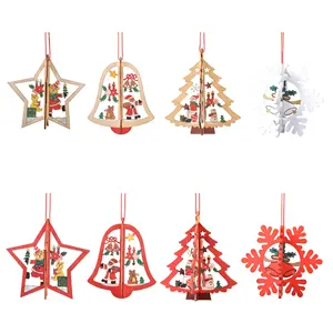 Décorations de Noël 3D en bois Noël Creux Arbre de Noël Pendentifs Décor En Bois Maternelle Pendentifs Pour Enfants cadeau