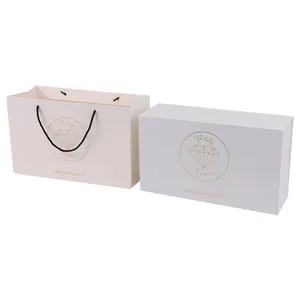 Werkelijke Afbeeldingen Weergeven Luxe Op Maat Eigen Logo Gedrukt Retail Sieraden Diamant Witte Papieren Zakken Voor Winkelcentrum