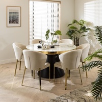 Ensemble de table à manger en marbre rond personnalisé, meubles de salle à manger, dessus de table en marbre naturel à bord doré