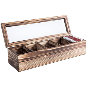 Solid wood tea storage box 5 tea bag storage lattice with transparent glass window box tea packaging gift box