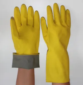 Suncend-Guantes de látex para el hogar, color amarillo/azul, totalmente recubiertos, para prevenir alergias, con forro plateado