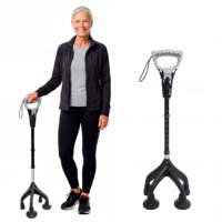Bastón Cuádruple Reforzado, Ergonómico y Ajustable de 4 Patas, Color Gris, Acero y Aluminio KMINA K10066
