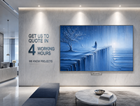 Décoration murale 3D sculptée texture bleue Paysage marin avec arbre et falaise, cadre argenté, pour hôtel de luxe, hall, salon, mur d'accentuation, personnalisable, vente en gros, OEM