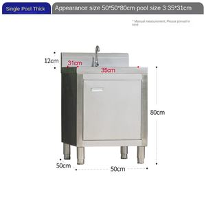 Évier de cuisine à bol unique en acier inoxydable 304 avec armoire intégrée plate à usage domestique commercial à 1 trou pour la cuisine de restaurant - Product Image 2
