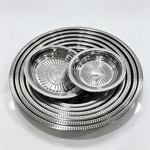 Plateau de service rond en acier inoxydable, motif gaufré, <span class=keywords><strong>grande</strong></span> taille 20-50 cm, <span class=keywords><strong>assiette</strong></span> décorative en métal pour restaurant, maison, vente en gros - Product Image 6