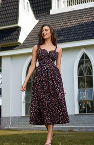 Robe midi florale d'été pour femmes In <span class=keywords><strong>Vogue</strong></span> - Design cintré à la taille - Product Image 2