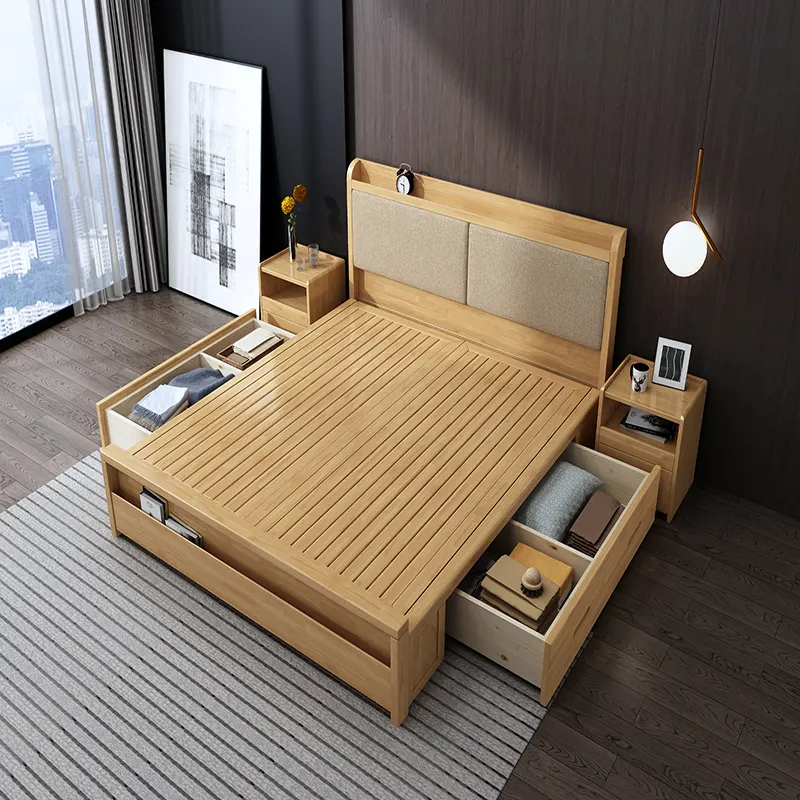 Yeni kuzey avrupa basit tasarım tarzı otel ev yatak odası katı ahşap karyola iskeleti