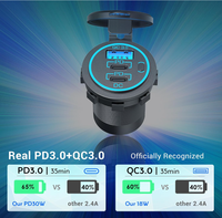 Chargeur USB 12V multi-ports, double prise PD3.0 USB C et QC3.0 avec interrupteur d'alimentation pour chargement rapide voiture bateau RV marine ATV