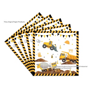 Vaisselle de fête d'anniversaire sur le thème des engins de chantier pour garçon, décorations jaunes d'excavatrice, plateaux en papier ronds/carrés, gobelets, serviettes jetables - Product Image 5