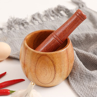 Mortier et pilon décoratifs en bois, les plus vendus, pour broyage d'épices, herbes et poudre de pesto