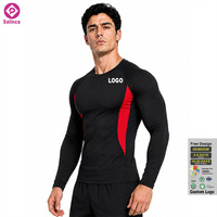 Haut de sport pour homme en polaire chaud à manches longues avec logo personnalisé, grande taille, color block, haute élasticité, compression