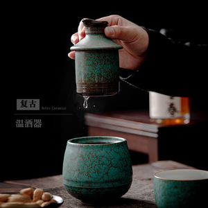 Juego de calentador de vino de cerámica con esmalte azul, 3 piezas, olla y taza para vino blanco y amarillo - Product Image 3