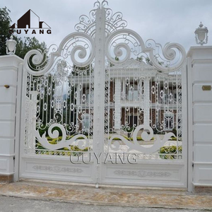 Portail double en fer forgé blanc pur de luxe, style européen, forgé à la main, pour villa, complexe hôtelier et aménagement paysager - Product Image 2
