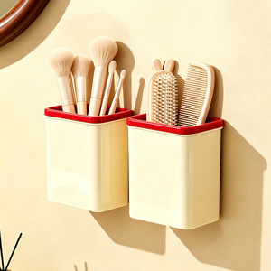 <b>Wall</b> <b>Mounted</b> Storage Box Off White Red Cosmetic Organizer For Bathroom Toilet Makeup Brush Comb <b>Toothbrush</b> <b>Holder</b> - Product Image 3