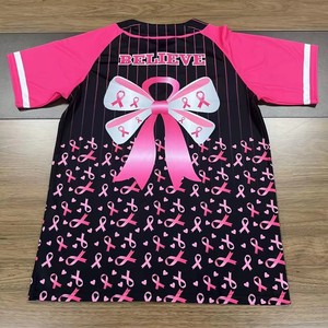 PURE Pink Ribbon Team Club Trainingshirt voor jeugd honkbal, borstkanker bewustwording, prestatie training, honkbal shirts, uniformen - Product Image 5