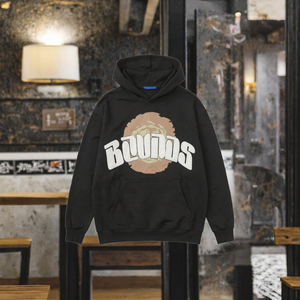 Custom Logo Patch Puff Printed Vintage 100% Cotton Mens Oversized Zip-Up <b>Hoodie</b> with Rhinestone Design Heavyweight Fleece - Product Image 2