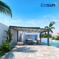 Auvent rétractable électrique moderne pour extérieur, structure en aluminium, voile en polycarbonate, auvent pliable autoportant