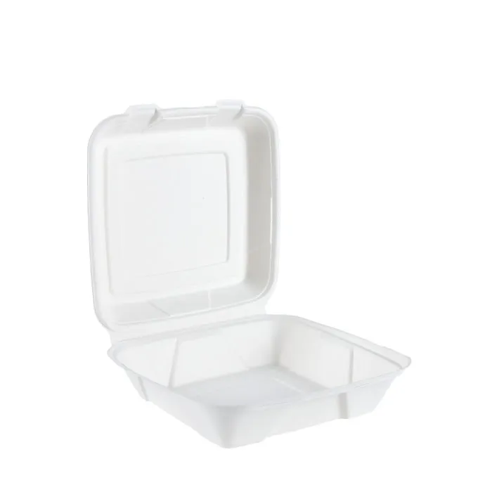 Biologisch Afbreekbaar Suikerriet Bagasse Pulp Moulding Vierkante Papier Bamboe Fast Food Container Doos