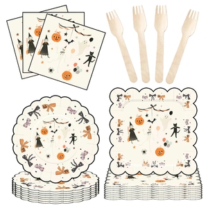 DAMAI Halloween Party Disposable Paper Plates Customized Pumpkin <b>Witch</b> Cat Printing Paper Dessert Plates Tableware Sets - Product Image 5