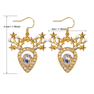 Boucles d'oreilles pendantes de Noël pour <span class=keywords><strong>femme</strong></span>, plaqué or, avec diamants, motifs couronne, étoiles, sapin de Noël, flocon de neige, canne, vert, rouge, pailletées - Product Image 3