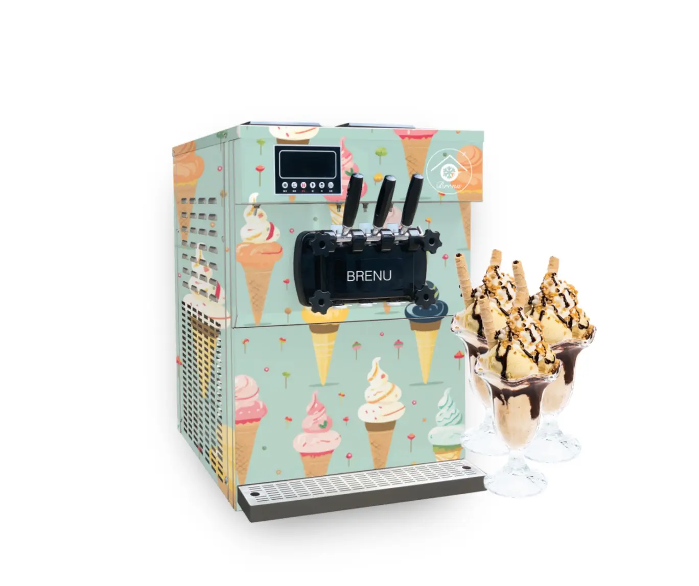 Brenu fabrica máquinas automáticas de aperitivos Popular 3 sabores Soft Price Maker Gear Box Máquina industrial para hacer helados