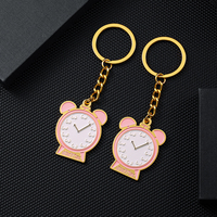 Porte-clés mini-réveil en métal doré personnalisé pour fille rose