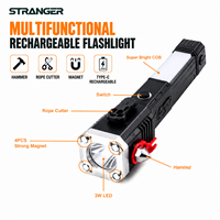 Lampe torche LED COB rechargeable par USB 3W, magnétique puissante, avec marteau de sécurité et coupe-câble pour voiture, camping et extérieur