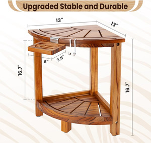 Sgabello Angolare da Doccia in Teak con Ripiano Portaoggetti e Portasapone, Poggiapiedi e Panchina in Legno per <span class=keywords><strong>Bagno</strong></span> Domestico - Product Image 3