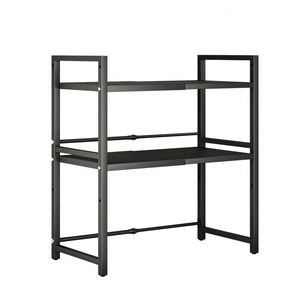 Customize 2-Layer Carbon Steel Retractable Microwave <b>Shelf</b> <b>Kitchen</b> Accessories Storage Rack with Knife Holder Chopsticks Holder - Product Image 4