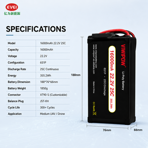 Batterie au lithium-ion semi-solide personnalisée haute performance 16000 mAh 6S 25C pour drone de levage lourd - Product Image 4
