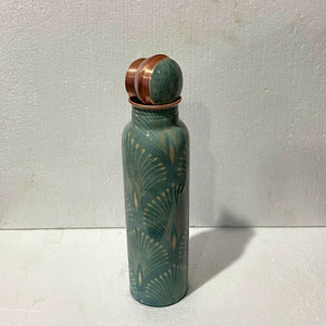 Bouteille d'eau bohème en cuivre avec motif éventail vert, portable, pour voyage, couvercles inclus - Product Image 1