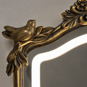 Specchio da Toeletta LED in Stile Barocco Francese, Cornice Dorata con Rilievi di Uccelli, Specchio Vintage per Arredamento Camera da Letto - Product Image 5